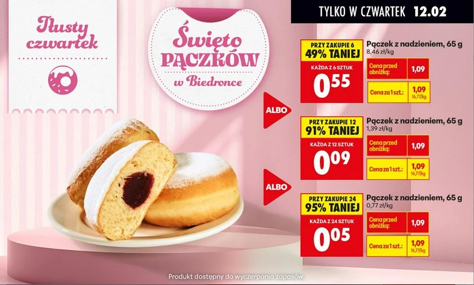 Promocje na pączki w Biedronce w Tłusty Czwartek 12.02 - ceny nawet od 0,05 zł za sztukę Promocje na pączki w Biedronce w Tłusty Czwartek 12.02 - ceny nawet od 0,05 zł za sztukę