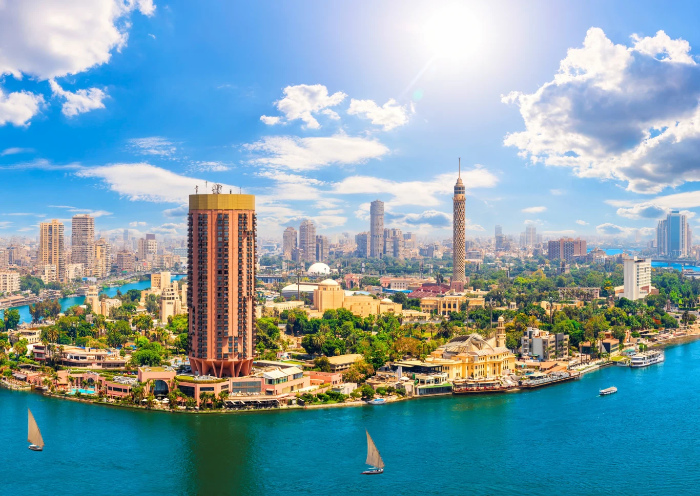 Panorama Kairu nad Nilem – nowoczesna stolica Egiptu widziana z lotu ptaka