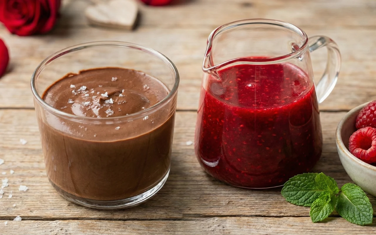 Czekoladowy ganache i malinowy coulis