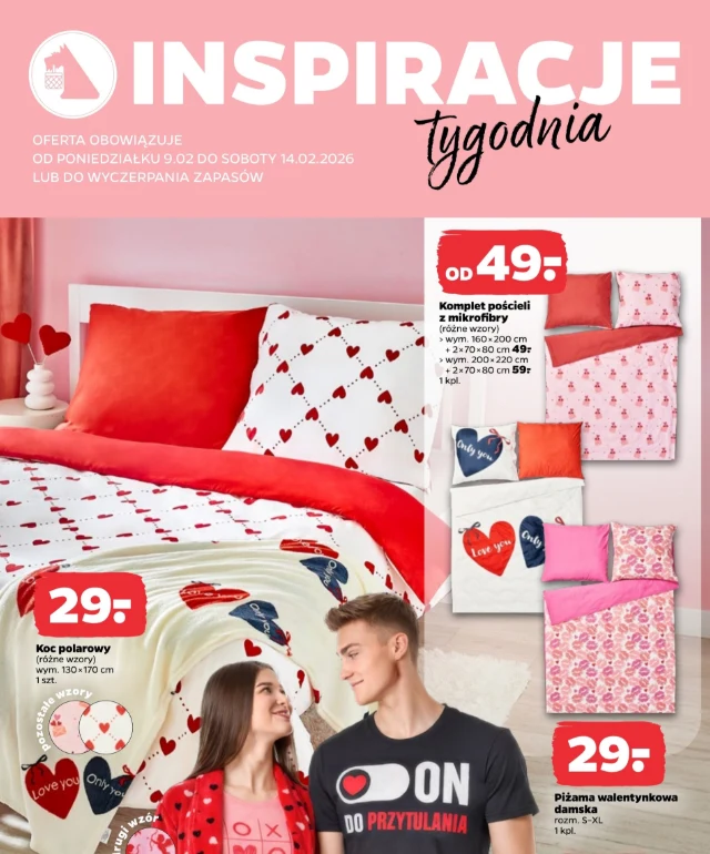 Walentynkowe tekstylia w Netto - koc i piżama od 29 zł, pościel od 49 zł.