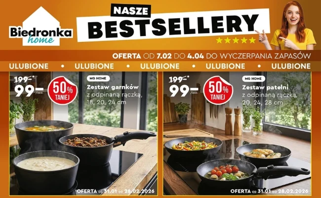 Zestaw patelni i zestaw garnków MG Home z odpinaną rączką 50% taniej w Biedronka Home - 99 zł zamiast 199 zł