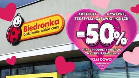Pokaż kartę Moja Biedronka i odbierz voucher i 50% rabatu na zakupy. Tylko w Walentynki