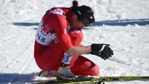 Justyna Kowalczyk po wywalczeniu złotego medalu na igrzyskach w Sochi, 2014