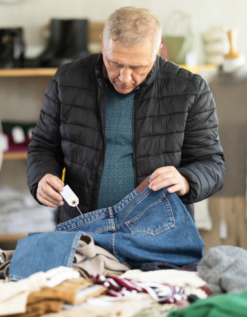 Mężczyzna kupuje spodnie