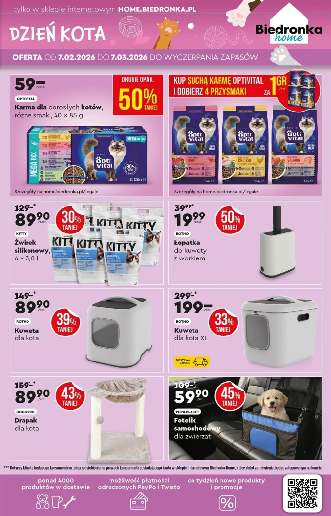 Dzień Kota w Biedronka Home – promocje na karmę, żwirek, kuwety i akcesoria dla kotów, źródło: gazetka Biedronka Home, str. 55