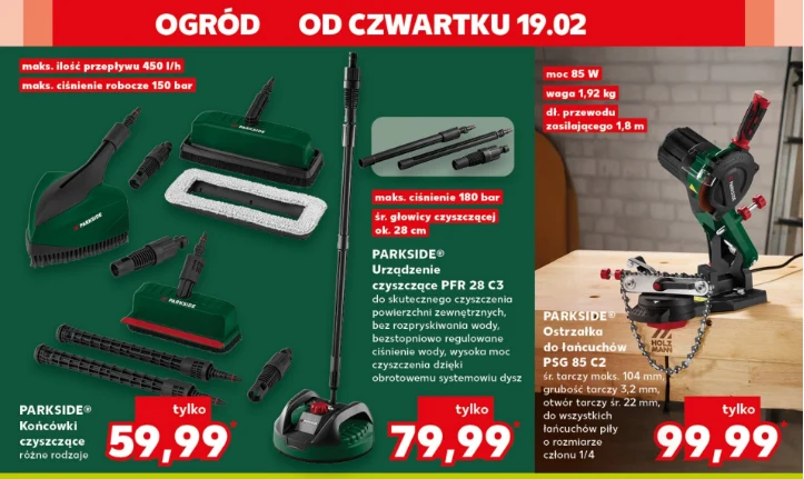 Nowa wiosenna oferta narzędzi Parkside – myjka ciśnieniowa, urządzenia czyszczące i sprzęt warsztatowy od 19.02. Źródło: gazetka Kaufland, str. 52-53