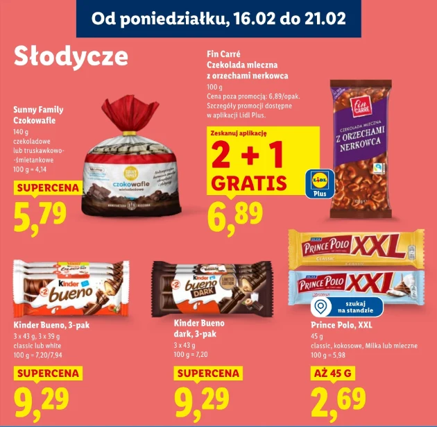 Produkty Favorina i słodycze Kinder w obniżonych cenach, źródło: gazetka Lidl, str. 32-33, 35