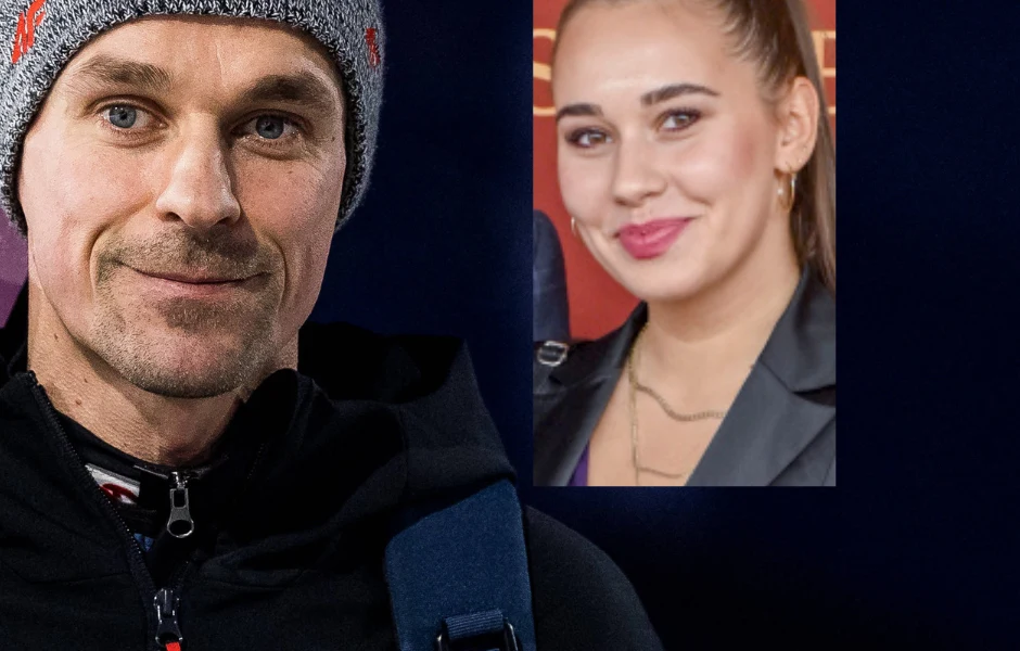 Piotr Żyła, Marcelina Ziętek Portret dojrzałego mężczyzny w czapce zimowej oraz kobiety z upiętymi włosami, uśmiechniętej, w eleganckim stroju. Obie osoby sfotografowane są osobno, lecz zestawione na jednym zdjęciu.