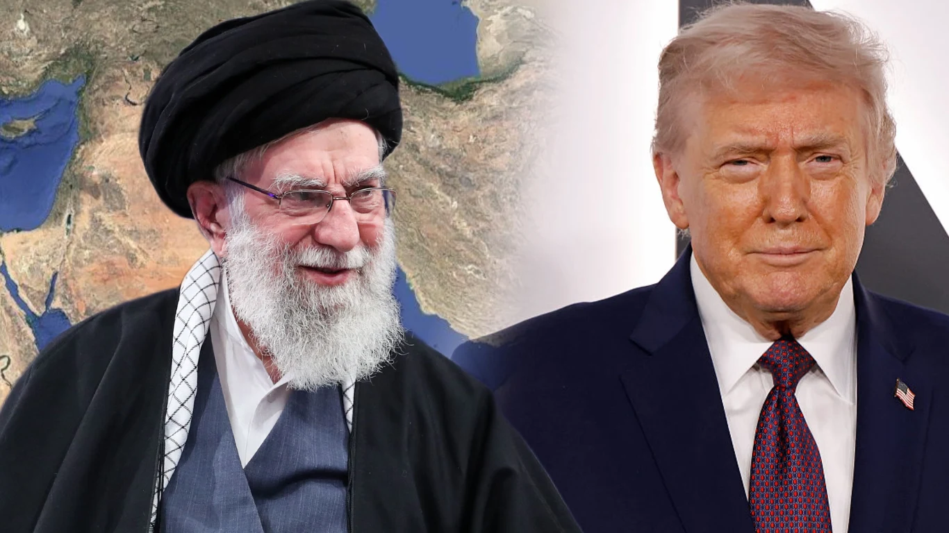 Wtorkowe rozmowy Iran - USA. Teheran grozi Waszyngtonowi Dwie znane postaci publiczne w oficjalnych strojach na tle mapy Bliskiego Wschodu, wyraz twarzy poważny i skupiony, zbliżenie na twarze.