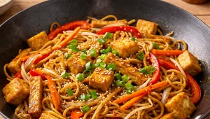 Smażony chow mein z chrupiącym tofu. Chiński klasyk w roślinnej odsłonie