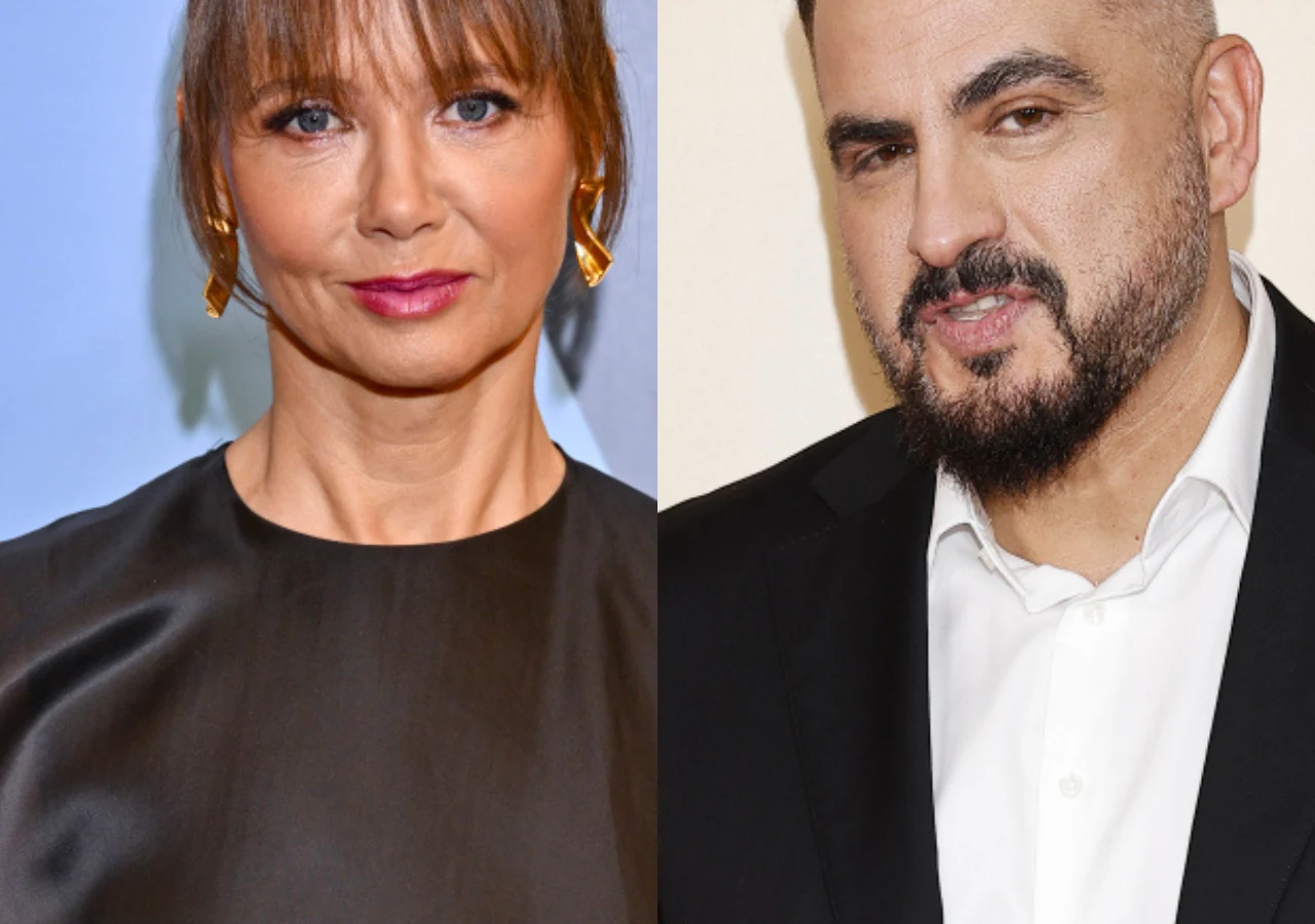 Kinga Rusin, Agustin Egurrola Dwie osoby zestawione obok siebie, kobieta z krótkimi brązowymi włosami w eleganckiej czarnej sukni oraz mężczyzna z brodą ubrany w ciemną marynarkę i białą koszulę, oboje patrzą w stronę aparatu.