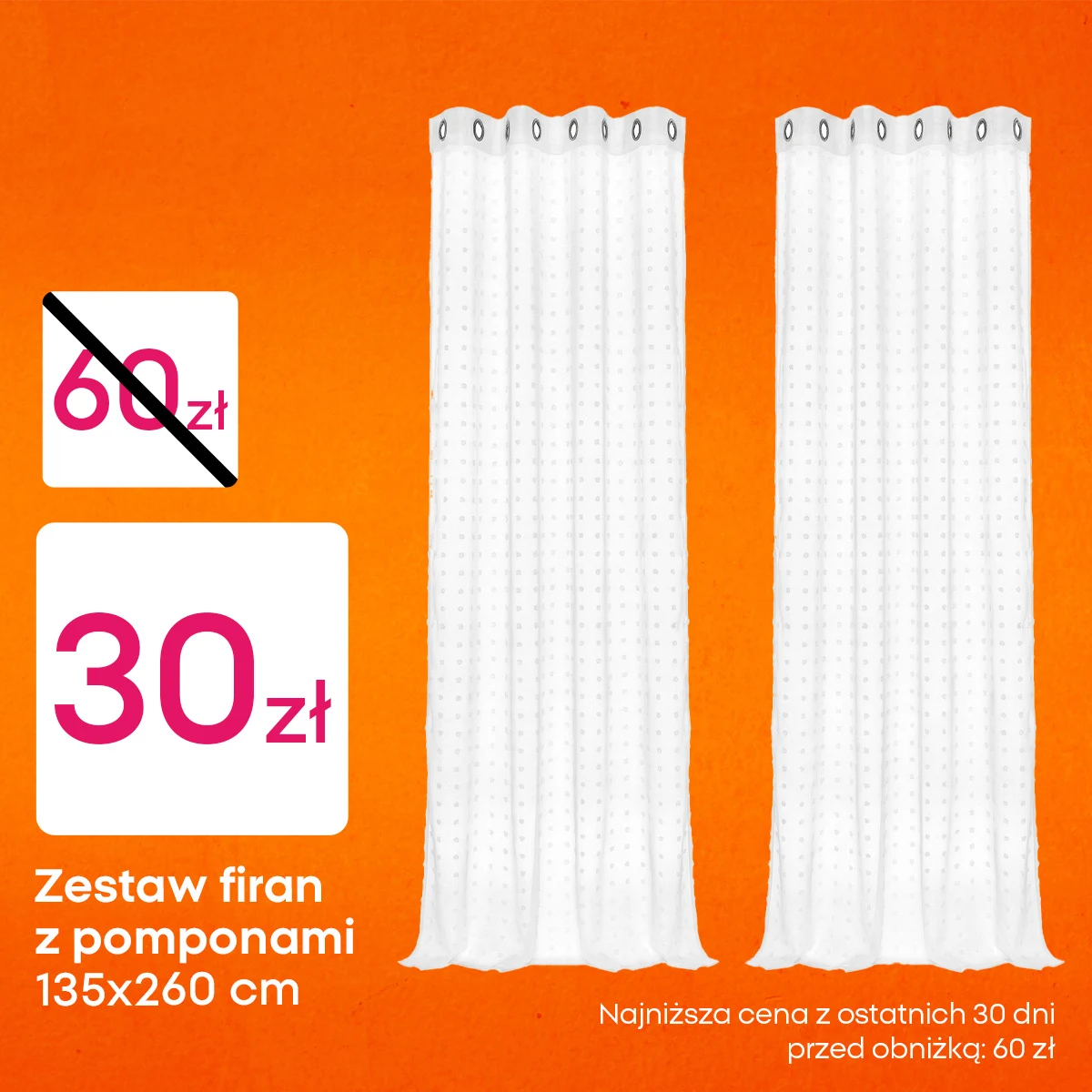 Zestaw firan z pomponami 135x260 cm