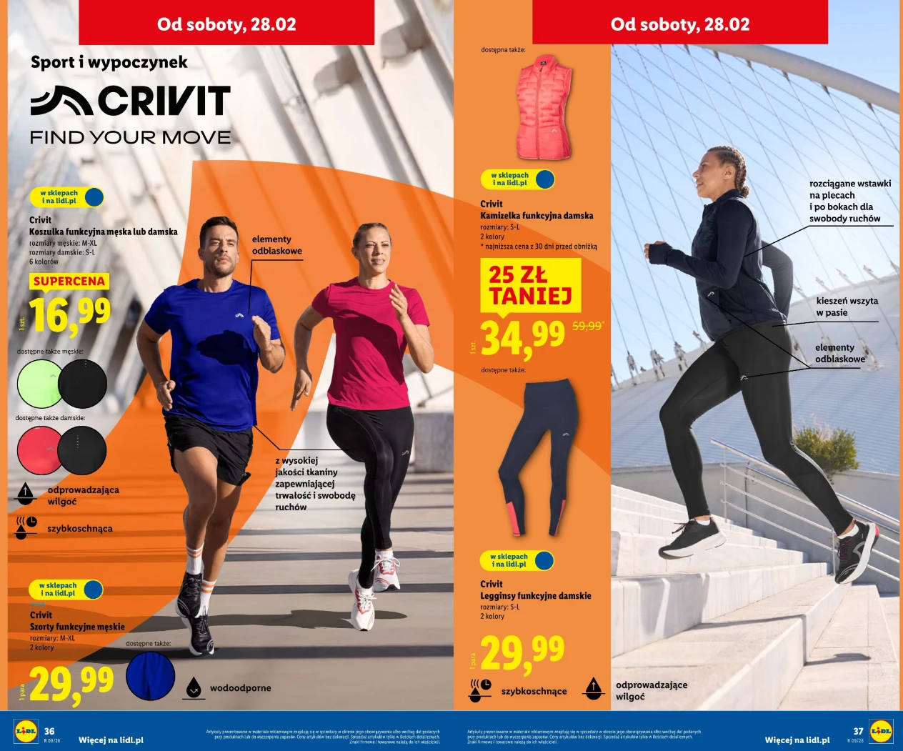 Koszulki, legginsy i kamizelki Crivit – źródło: gazetka Lidl „Sport i wypoczynek”, str. 36–37 (oferta ważna do 28.02)