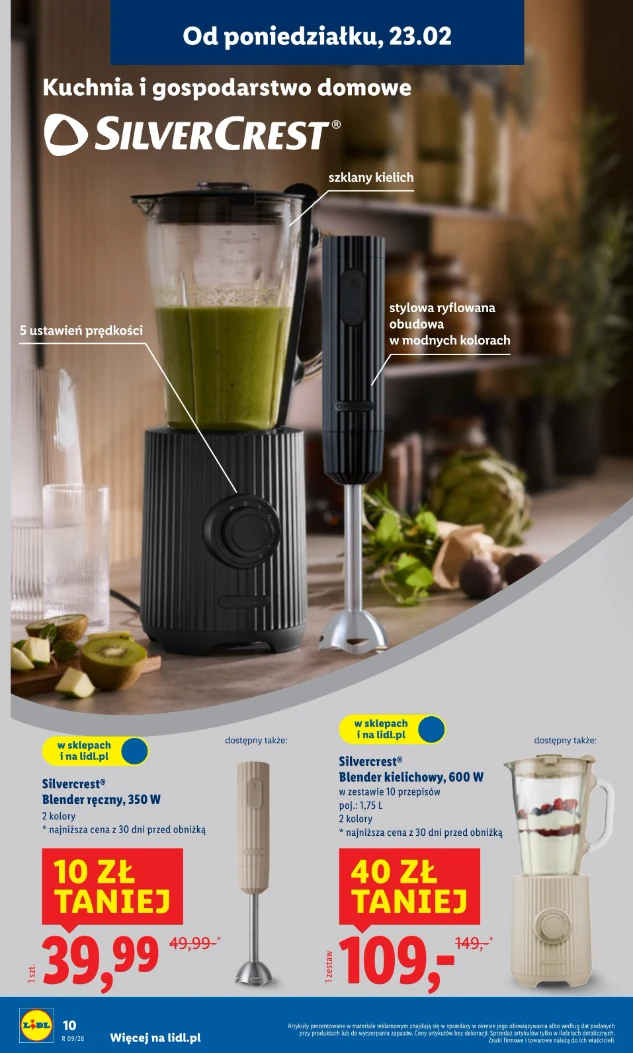 Blender ręczny Silvercrest 350 W i blender kielichowy Silvercrest 600 W – źródło: gazetka Lidl, str. 9-10 (oferta ważna 23.02–28.02)