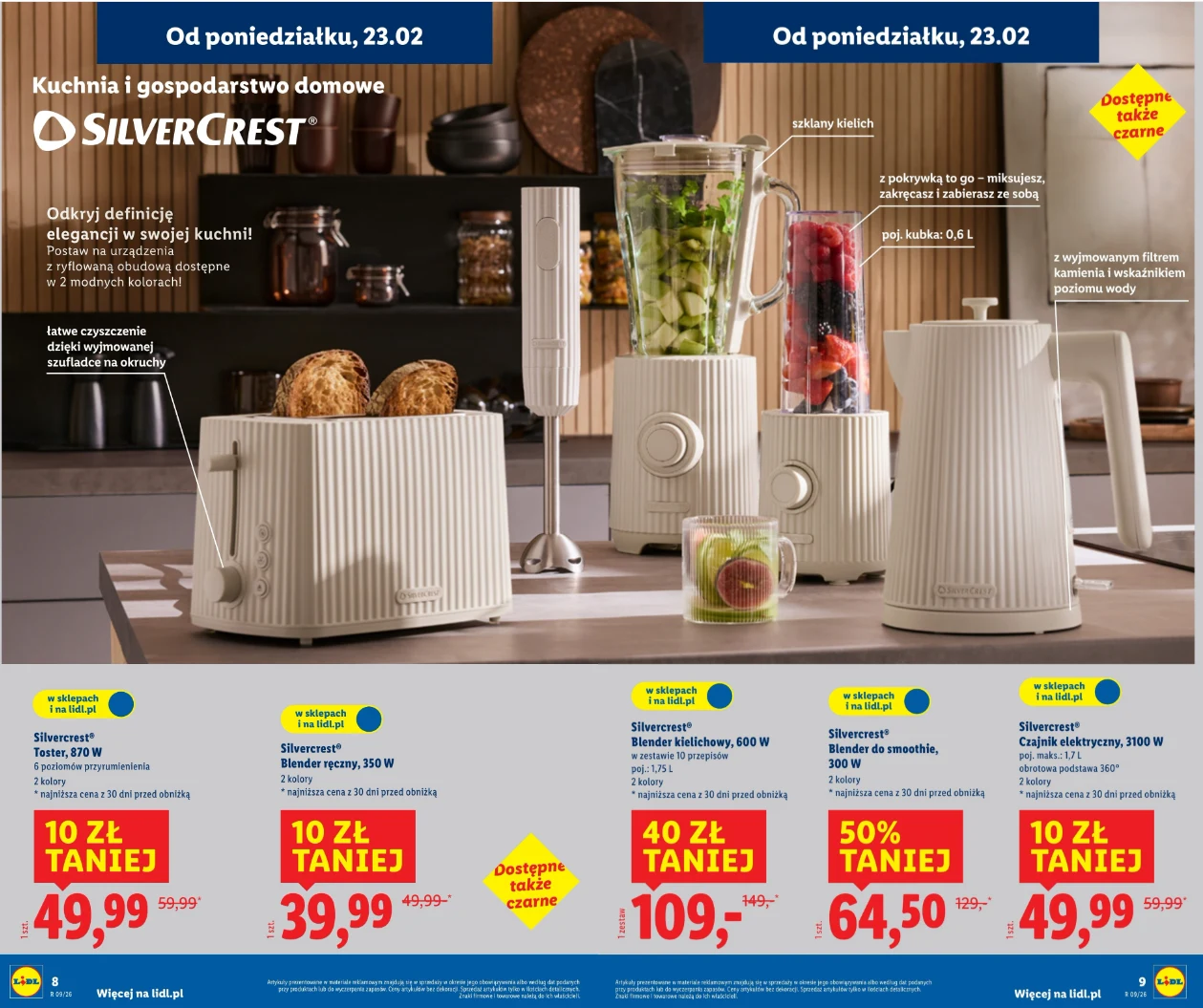 Nowość: Blendery do smoothie Silvercrest w Lidlu – źródło: gazetka Lidl, str. 8–9 (oferta ważna 23.02–28.02)