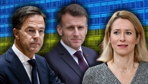 Wojna w Ukrainie. Światowi politycy zabrali głos w sprawie czwartej rocznicy eskalacji konfliktu (od lewej: Mark Rutte, Emmanuel Macron, Kaja Kallas)