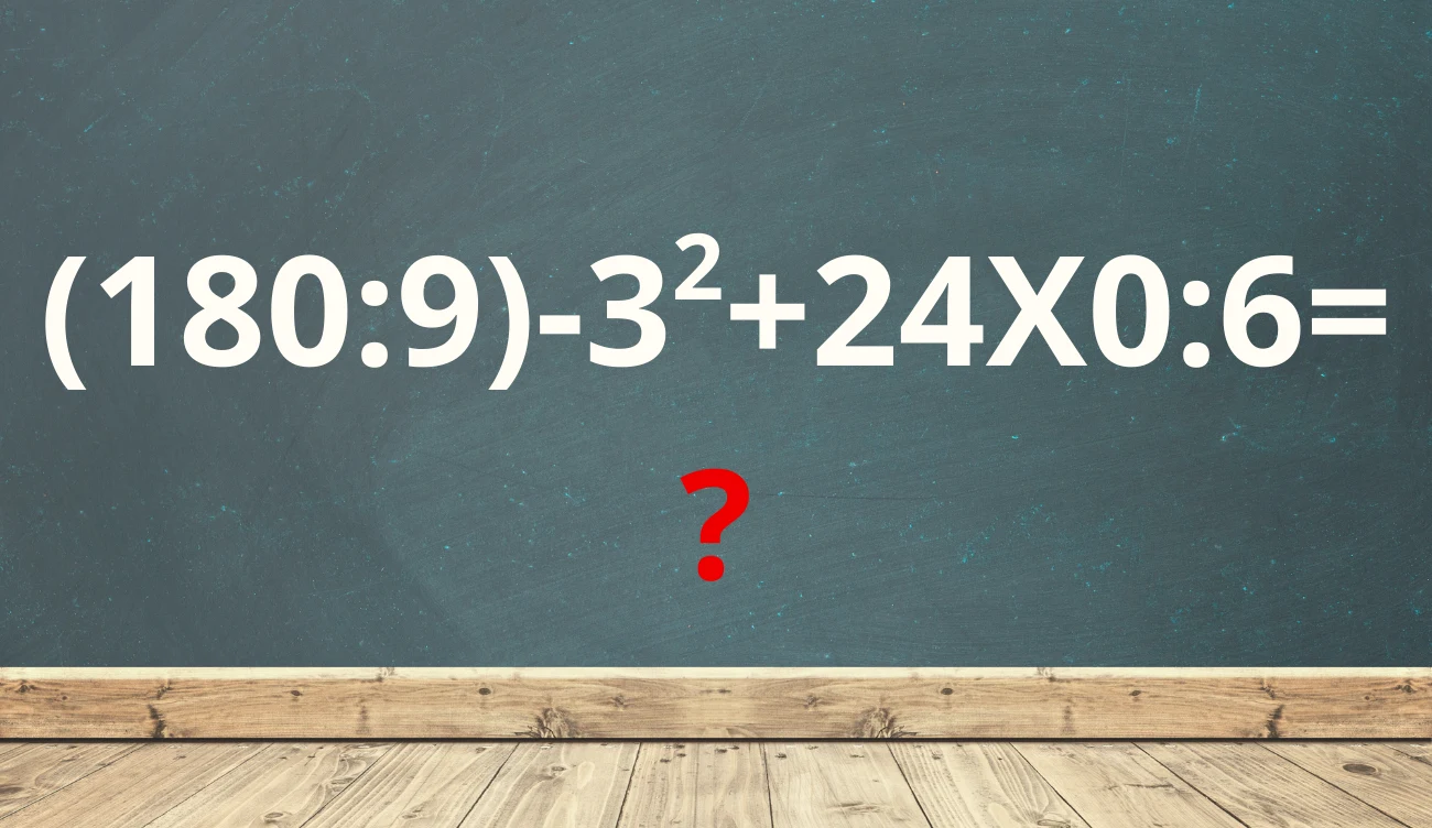 Szkolna łamigłówka tylko dla wybranych? Tablica z zapisaną białym kolorem matematyczną zagadką, składającą się z działań arytmetycznych i dużego znaku zapytania w kolorze czerwonym pod spodem.