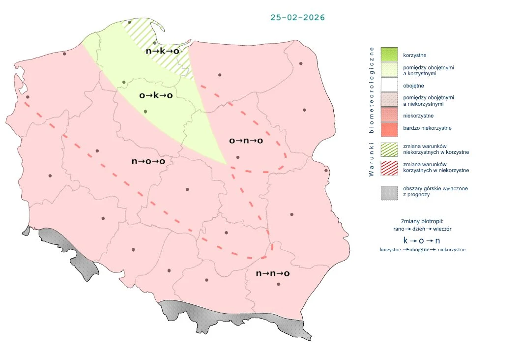 W większości kraju w ciągu dnia pogoda będzie niekorzystnie wpływać na nasz organizm - prognozuje IMGW Mapa Polski z zaznaczonymi strefami przydatności rolniczej, oznaczonymi różnymi kolorami i symbolami. Widoczne są granice województw oraz legenda objaśniająca oznaczenia dotyczące warunków glebowych i zmian w użytkowaniu rolniczym.