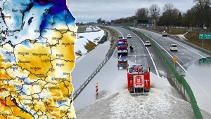 Zalana jezdnia drogi ekspresowej S6 w okolicy węzła Karwice. W miarę postępującej odwilży lokalne podtopienia mogą występować w wielu miejscach