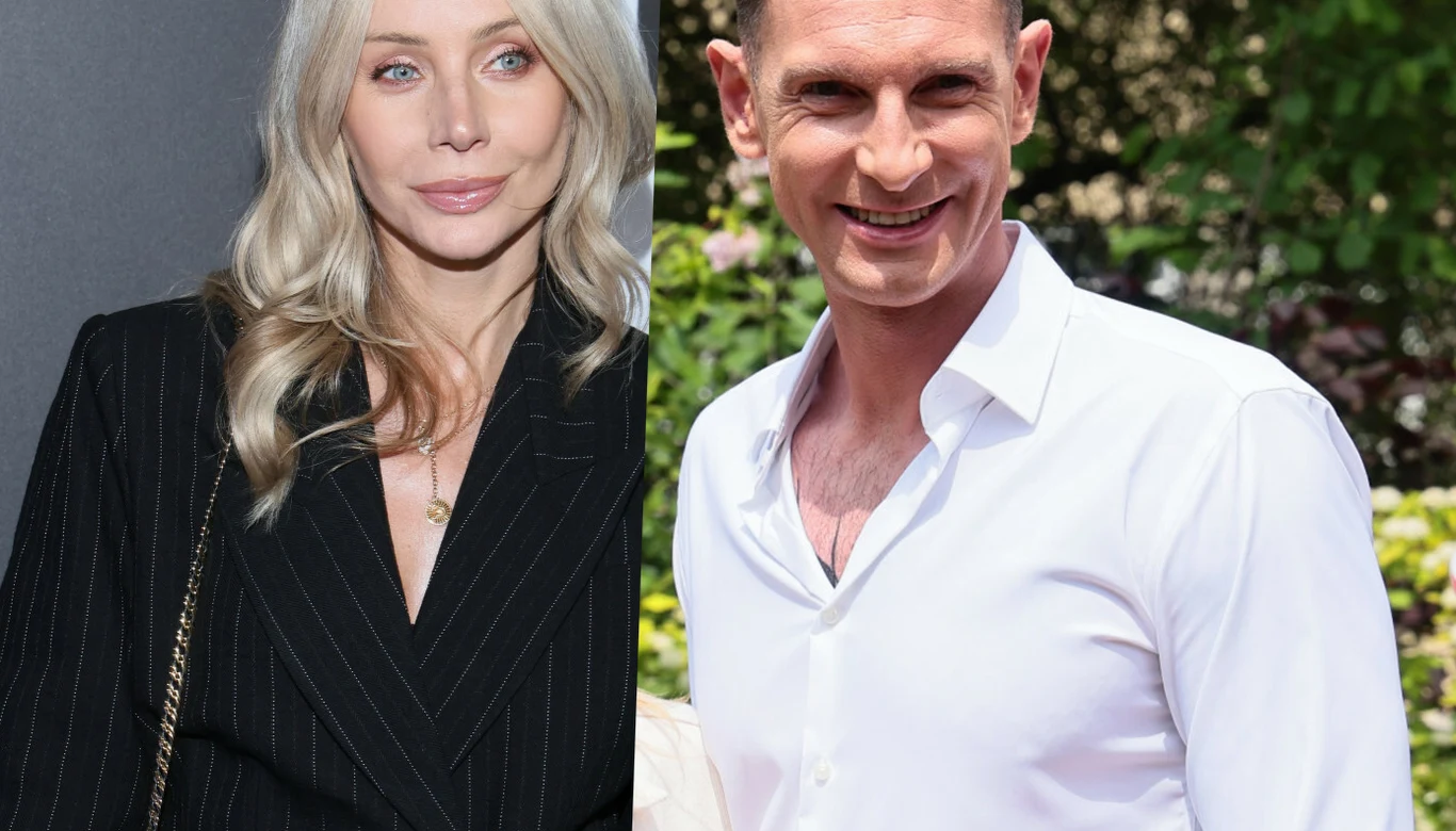 Agnieszka Woźniak-Starak i Łukasz Kadziewicz Dwie osoby, kobieta o jasnych włosach w ciemnej marynarce na jednolitym tle oraz mężczyzna w białej koszuli na tle zieleni, obie osoby uśmiechnięte.