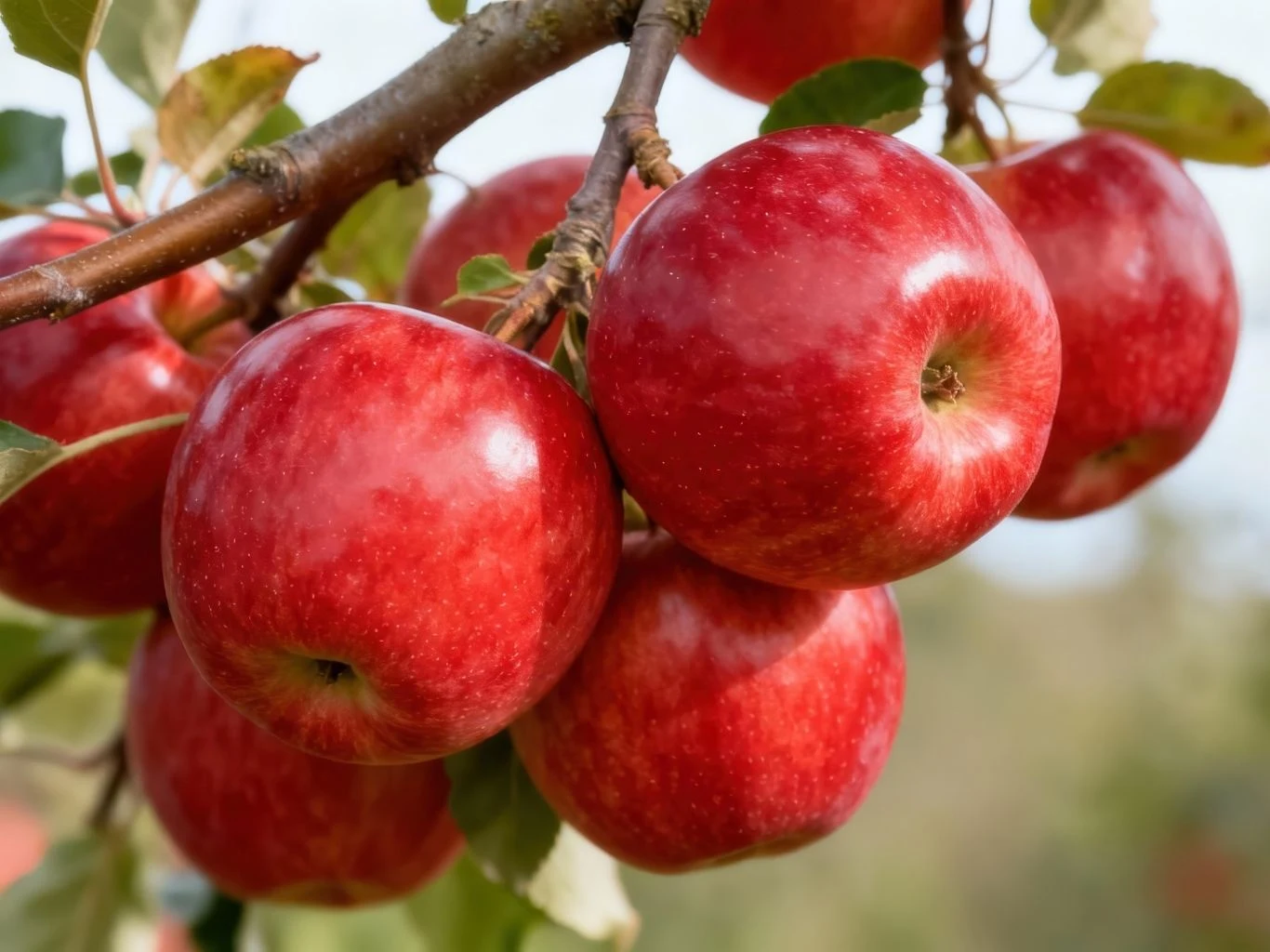 Czerwona papierówka to wczesna odmiana jabłoni Grupa soczystych, czerwonych jabłek zwisających z gałęzi drzewa.
