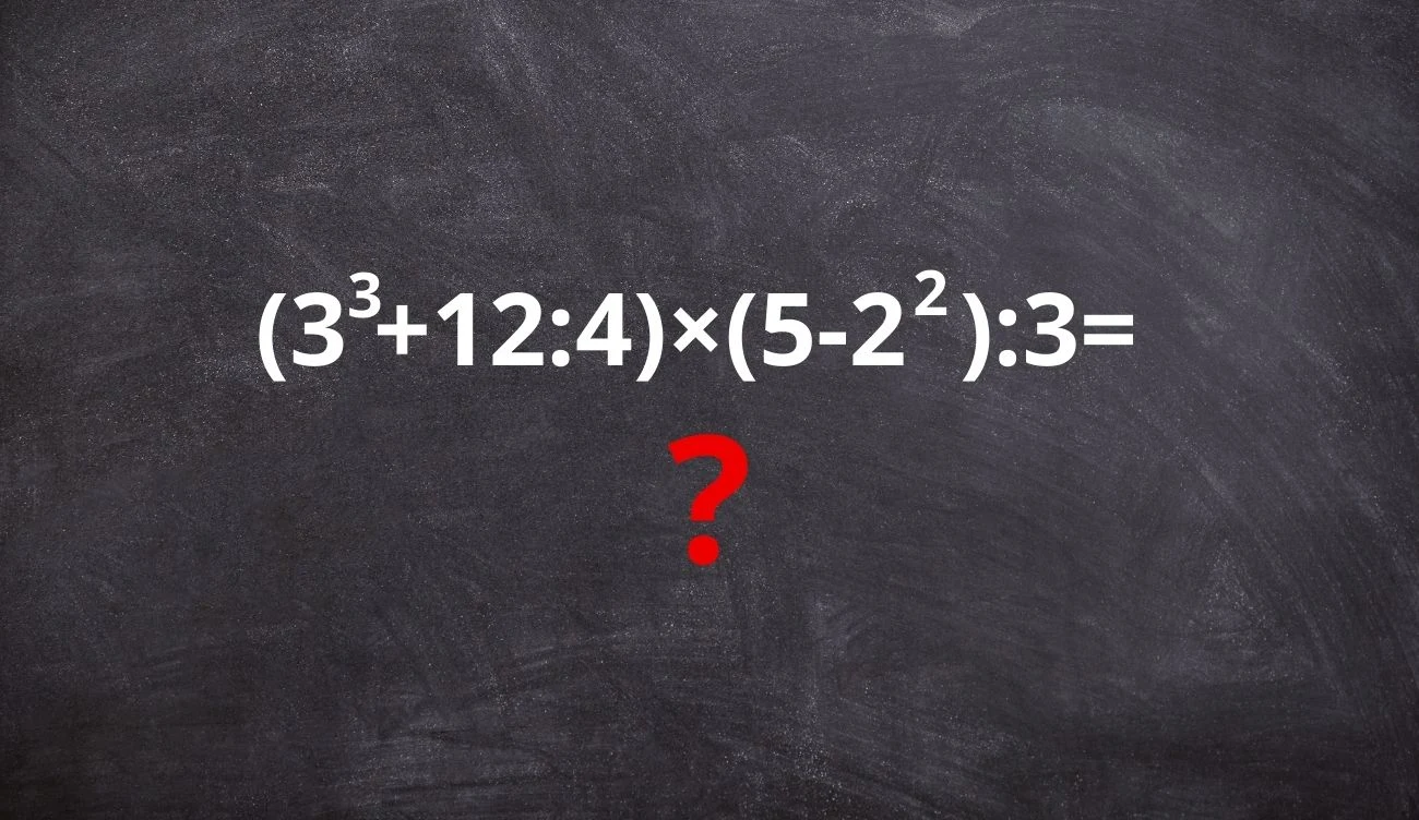 Tylko najlepsi wykonają obliczenia w pamięci i rozwiążą zagadkę matematyczną Tablica szkolna z zapisaną białą kredą złożoną operacją matematyczną z pytajnikiem w kolorze czerwonym umieszczonym na końcu równania.