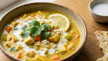 Mulligatawny z kurczakiem, jabłkiem i ryżem basmati