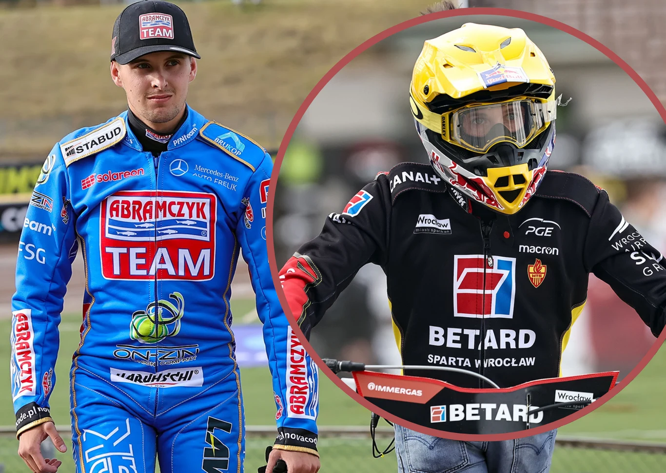 Sparta Wrocław będzie teraz czekać na okazję. Jeśli Polonia Bydgoszcz nie awansuje, to niewykluczone, że spróbuje zakontraktować Wiktora Przyjemskiego. Zawodnik żużlowy w niebieskim kombinezonie drużyny Abramczyk Team oraz żużlowiec w czarnym kombinezonie, z żółtym kaskiem i motocyklem oznaczonym logo Betard Sparta Wrocław. Oboje ubrani są w stroje sportowe z licznymi logotypami sponsorów.