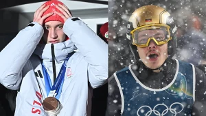 Skoki narciarskie. Na zdjęciu Kacper Tomasiak oraz Philipp Raimund