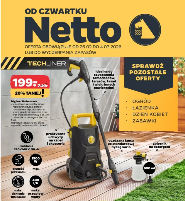 Oferta ogrodowa – myjka i akcesoria, źródło: gazetka Netto, str. 1–2 Oferta ogrodowa – myjka i akcesoria, źródło: gazetka Netto, str. 1–2