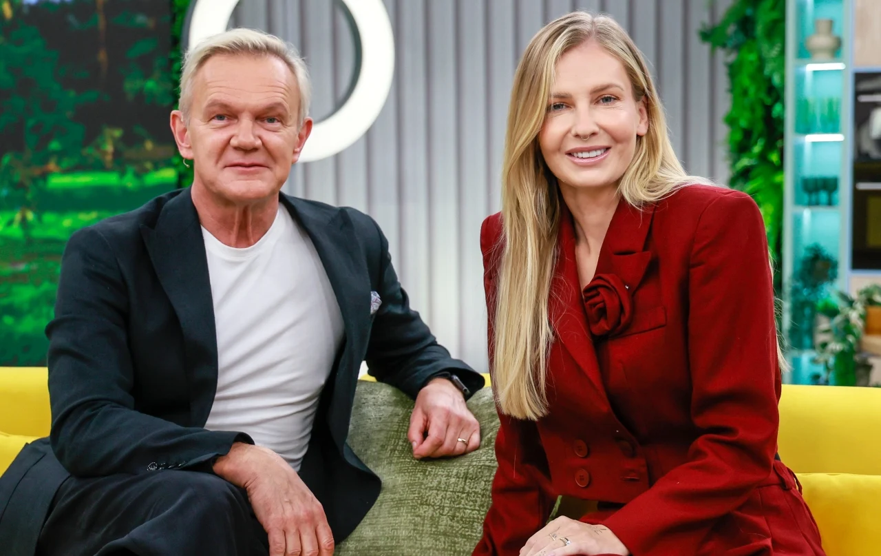 Cezary Pazura z żoną Edytą Pazurą w studiu "halo tu polsat"