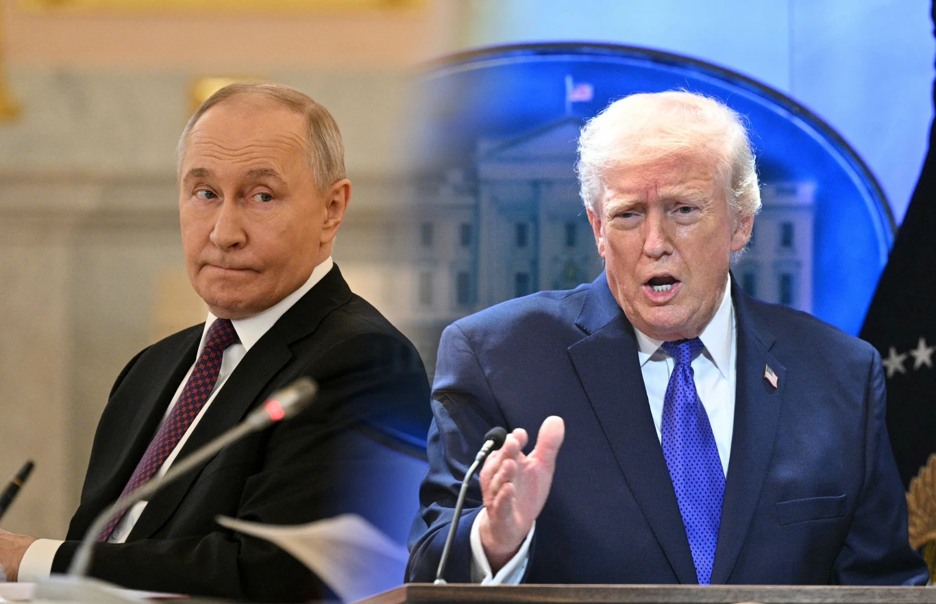 Władimir Putin reaguje na śmierć Alego Chameneiego Dwóch mężczyzn w garniturach, siedzących osobno po przeciwnych stronach obrazu, na tle oficjalnych wnętrz urzędowych, zwróconych ku sobie, jeden z nich przemawia, drugi słucha z poważnym wyrazem twarzy.