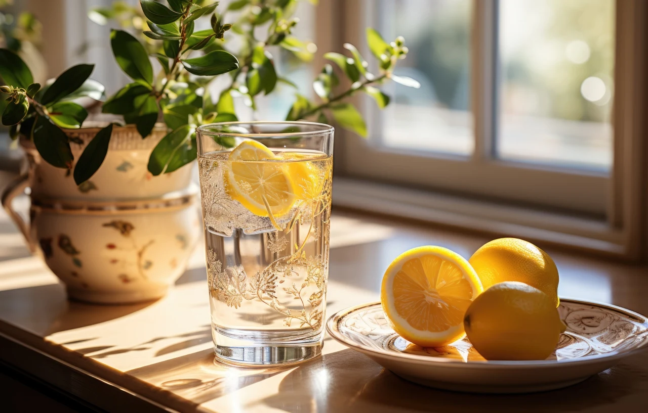 Szklanka wody z cytryną na stole
