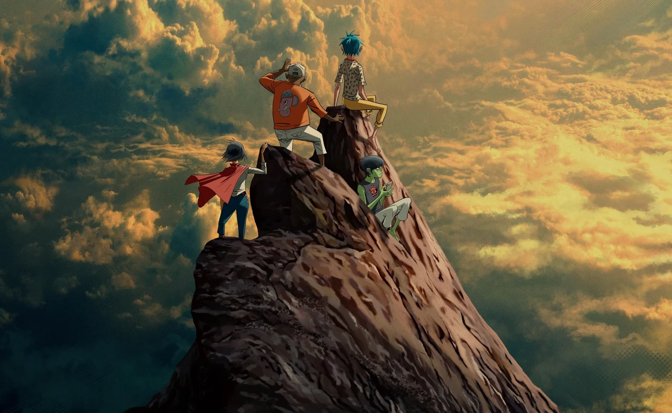 Zespół Gorillaz wydał nową płytę Postacie z zespołu Gorillaz stoją tyłem na skale wpatrując się w zachmurzone niebo