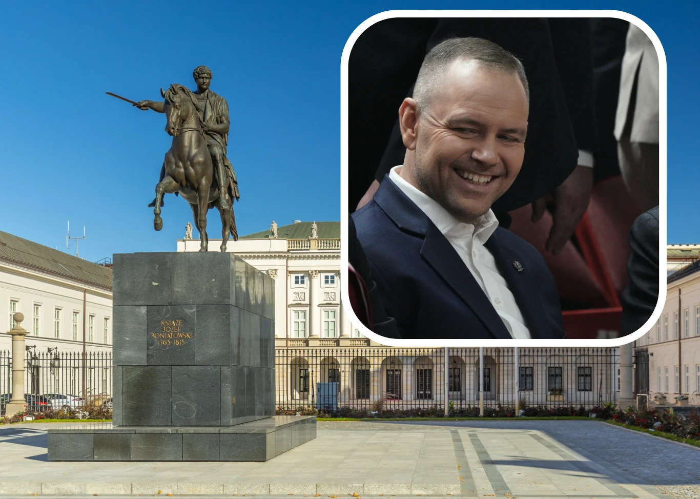 Karol Nawrocki na tle Pałacu Prezydenckiego Prezydent PR Karol Nawrocki na tle Pałacu Prezydenckiego w Warszawie. Dziś przyjął w nim olimpijczyków