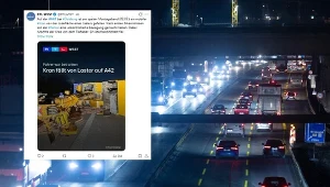 Pijany Polak zablokował niemiecką autostradę A42, po tym jak dźwig spadł z jego ciężarówki