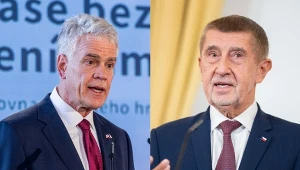 Ambasador USA w Pradze Nicholas Merrick i premier Czech Andrej Babisz