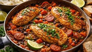 Soczysty kurczak z chorizo i czarną fasolą od Mateusza Gesslera