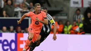 Robert Lewandowski w barwach FC Barcelona meczu Ligi Mistrzów z Newcastle