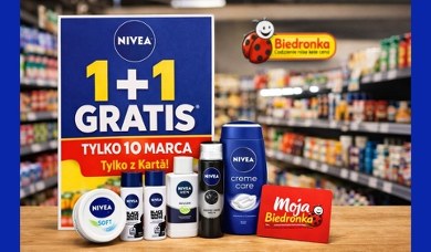 NIVEA 1+1 gratis w Biedronce — tylko 10 marca, tylko z kartą