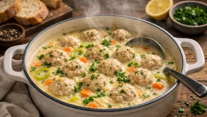 Serowo-porowa zupa z pulpecikami 