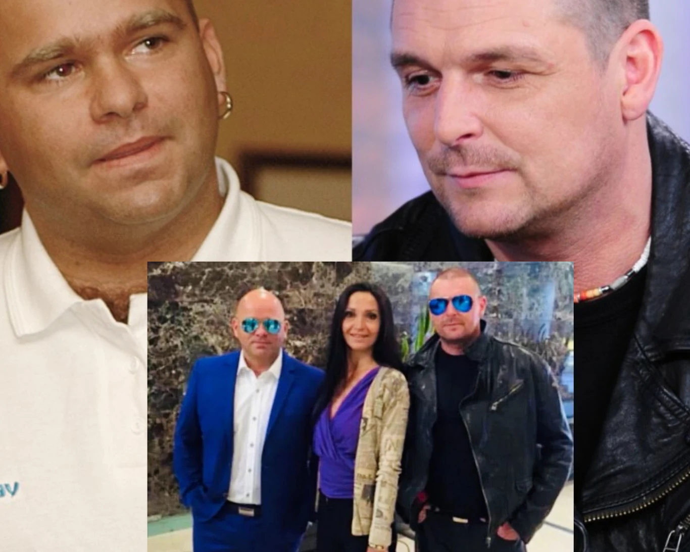 Cztery portrety dorosłego mężczyzny w różnych stylizacjach i sceneriach, w tym jedno ze zdjęć grupowe z kobietą w jasnej marynarce i mężczyzną w niebieskim garniturze, obaj mężczyźni mają krótkie włosy, a ten po prawej nosi ciemne okulary przeciwsłonec...