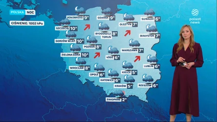 Noc z opadami w większości Polski