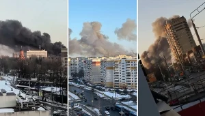 Ukraiński atak na fabrykę w Briańsku. Na zdjęciu słupy dymu nad miastem