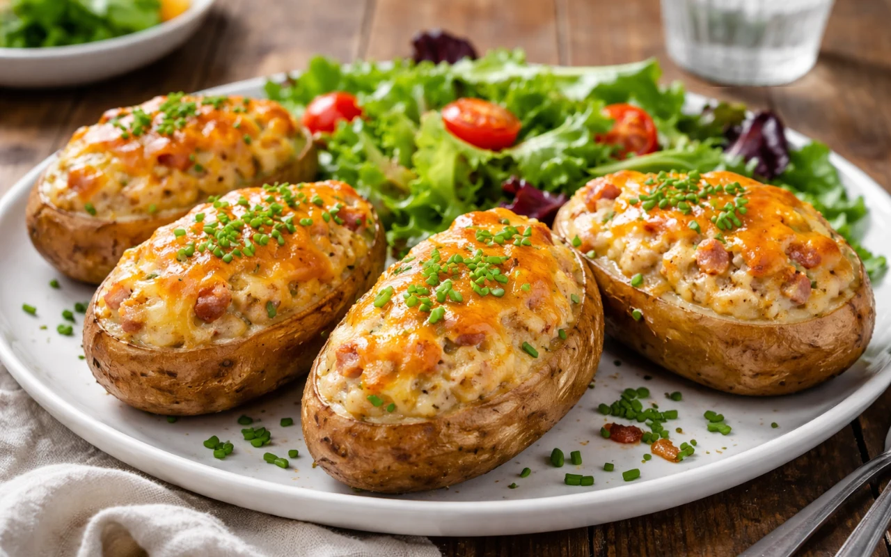 Pieczone i faszerowane ziemniaczki Faszerowane ziemniaki z boczkiem i kremowym serkiem – sprawdzony przepis na obiad