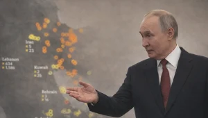 Władimir Putin na tle mapy ataków na Bliskim Wchodzie