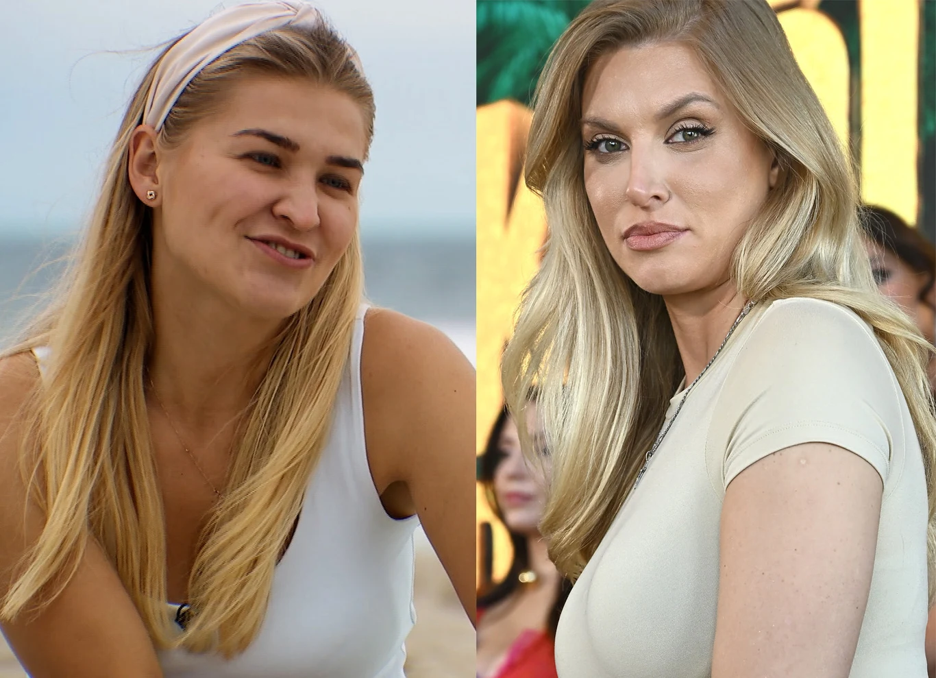 Klaudia z "Rolnika" nie jest fanką Karoliny Pajączkowskiej Klaudia z „Rolnika” w sportowym stroju na plaży i Karolina Pajączkowska w jasnej bluzce na tle dekoracji.