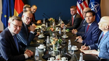 Spotkanie Friedricha Merza z Marco Rubio. Na zdjęciu również m.in. szef MSZ Niemiec Johann Wadephul