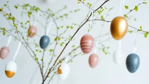 Pisanki, zielone gałązki i bazie to symbol Wielkanocy 