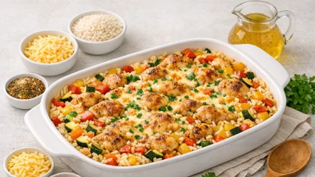 Zapiekany ryż z kurczakiem i warzywami